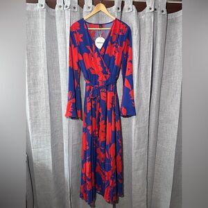 SHEIN Vibrant Blue and Red Floral Long Sleeve Dress